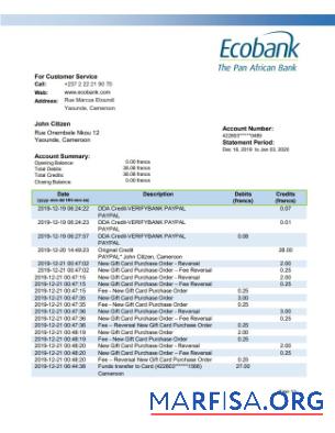 Blank Cameroon Ecobank bank statement word sample